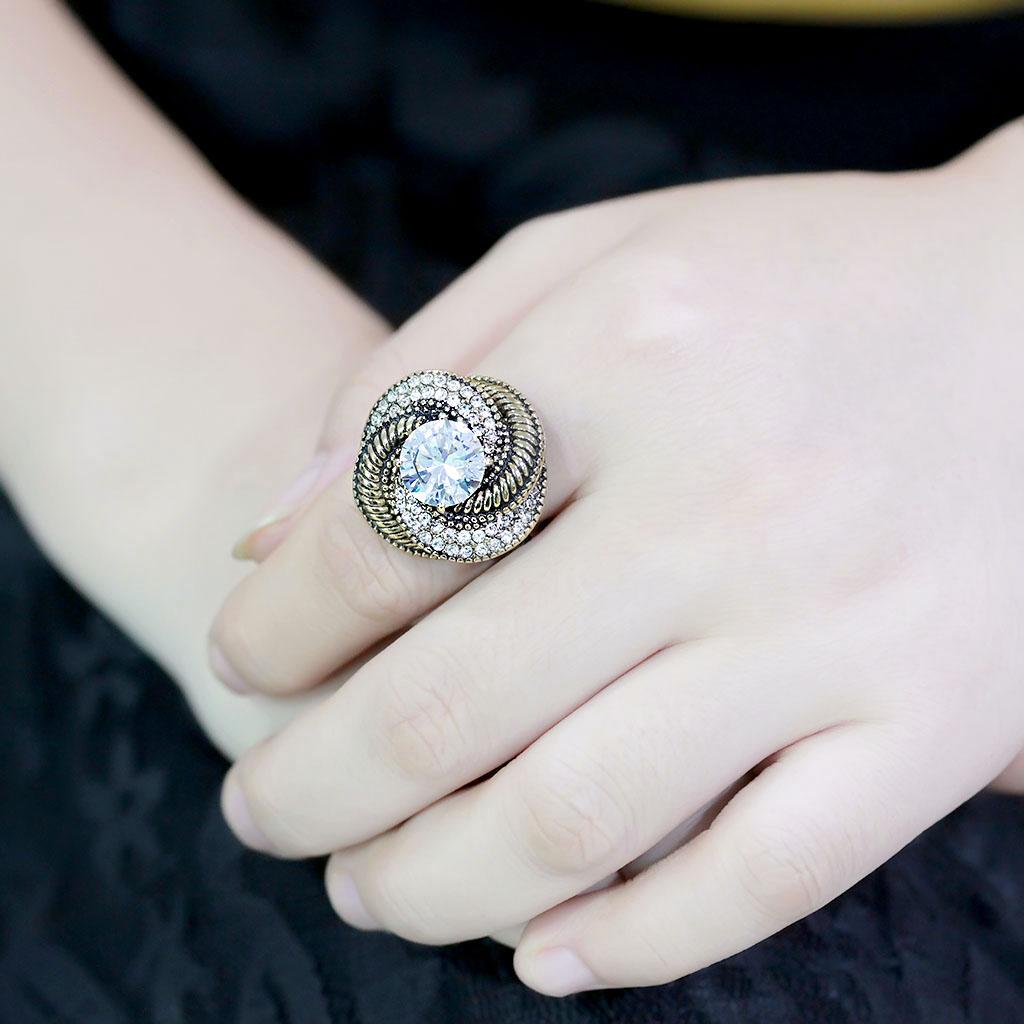 TK3714 - IP Gold(Ion Plating) Stainless Steel Ring with AAA Grade CZ  in Clear-4