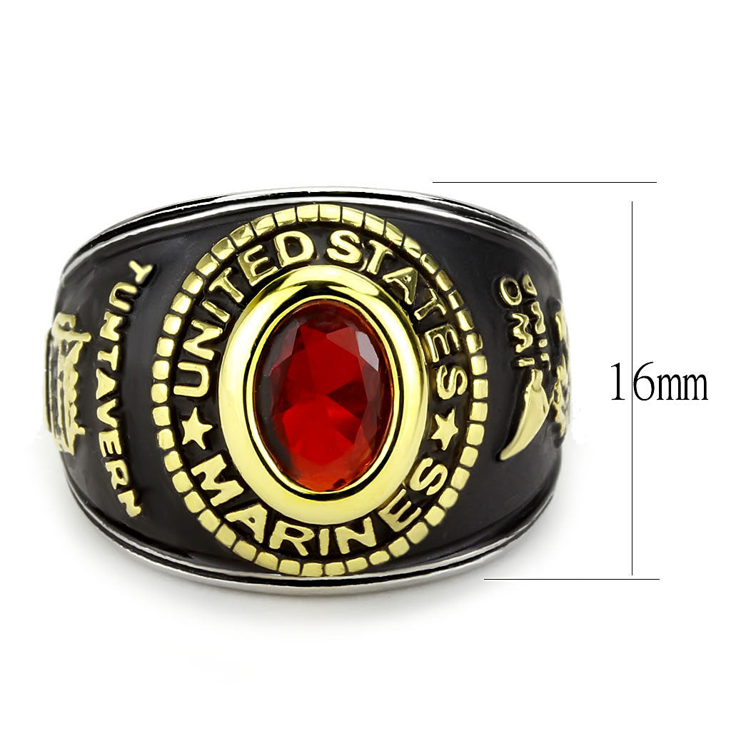 TK3723 - Two-Tone IP Gold (Ion Plating) Stainless Steel Ring with Synthetic Synthetic Glass in Red Series-1