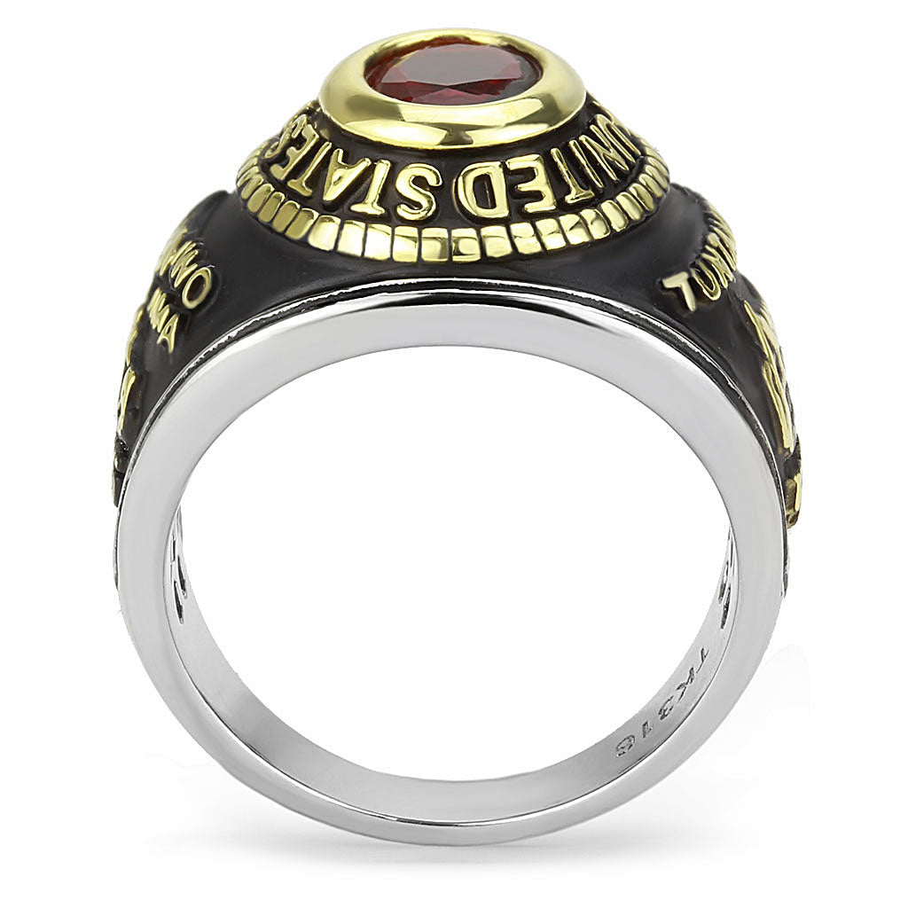 TK3723 - Two-Tone IP Gold (Ion Plating) Stainless Steel Ring with Synthetic Synthetic Glass in Red Series-3
