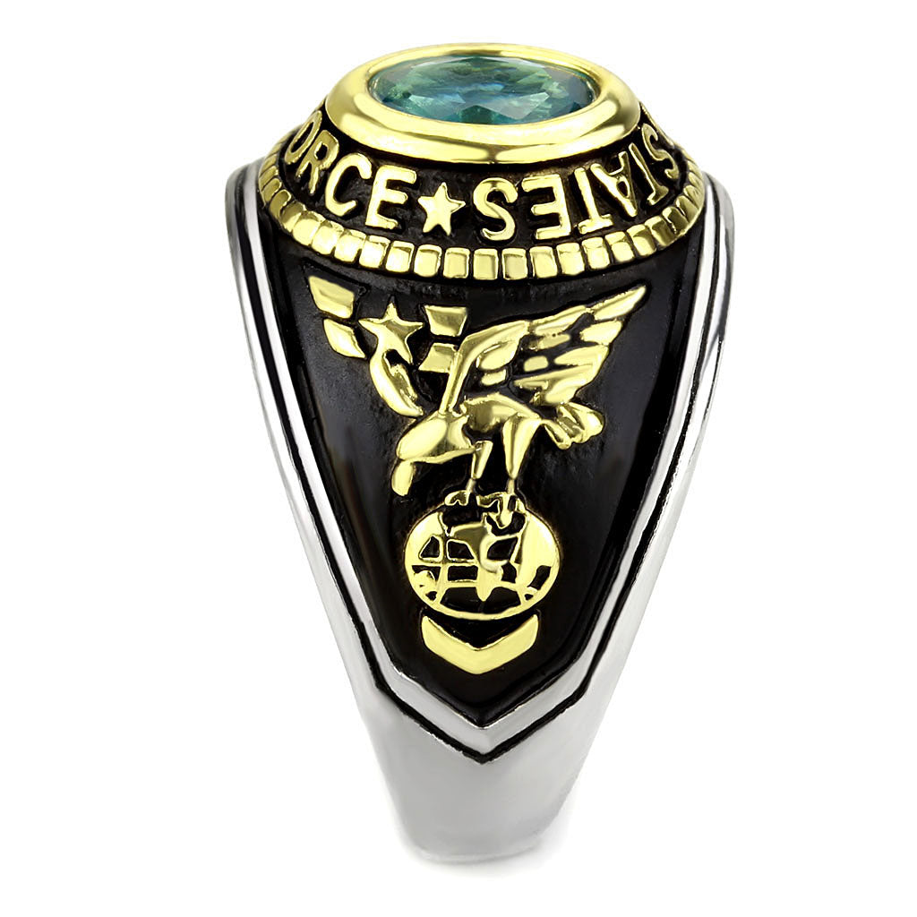 TK3725 - Two-Tone IP Gold (Ion Plating) Stainless Steel Ring with Synthetic Synthetic Glass in Sea Blue-4