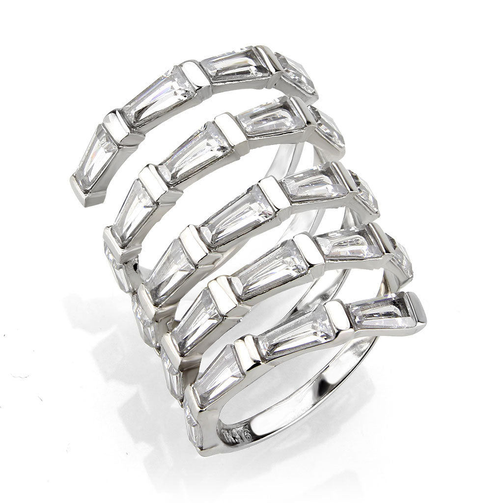 TK3729 High polished Stainless Steel Ring with AAA Grade CZ in Clear-0