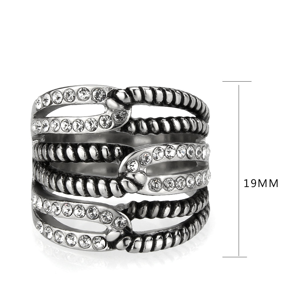 TK3733 High polished Stainless Steel Ring with Top Grade Crystal in Clear-1