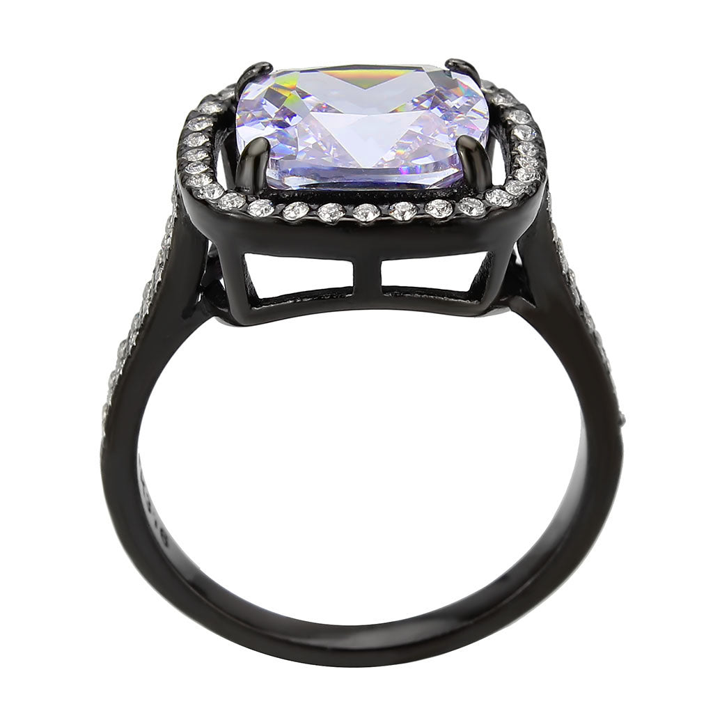 TK3734 IP Black Stainless Steel Ring with AAA Grade CZ in Light Amethyst-2