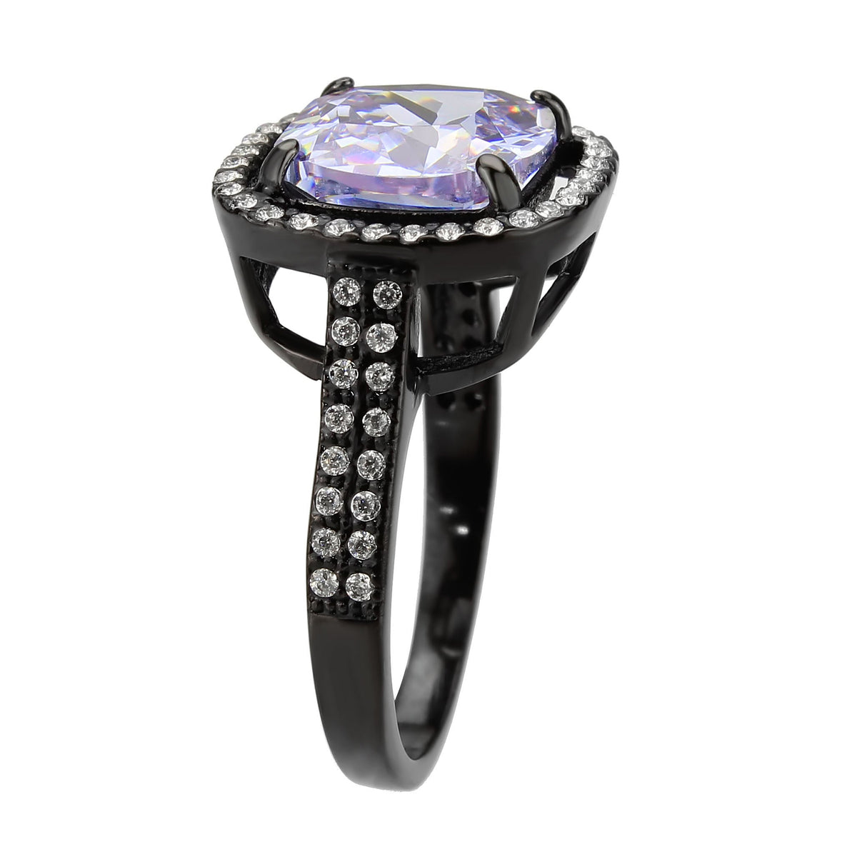 TK3734 IP Black Stainless Steel Ring with AAA Grade CZ in Light Amethyst-3