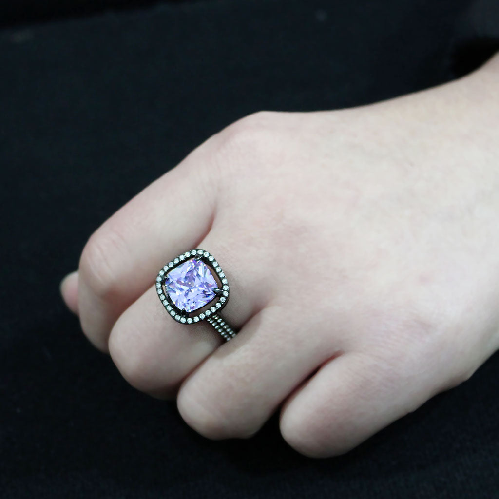 TK3734 IP Black Stainless Steel Ring with AAA Grade CZ in Light Amethyst-4