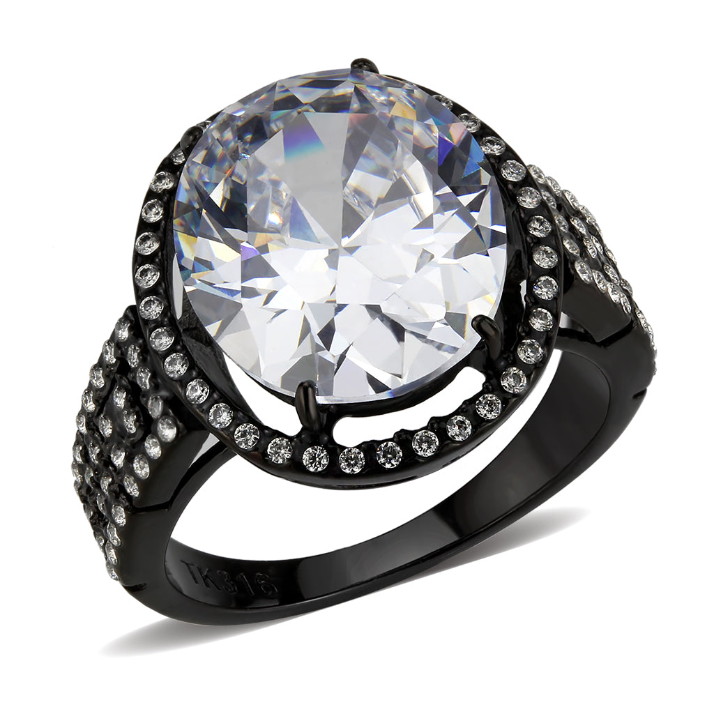 TK3735 IP Black Stainless Steel Ring with AAA Grade CZ in Clear-0