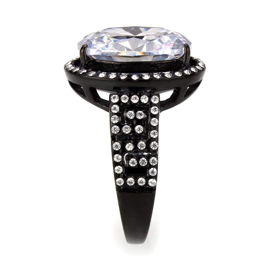 TK3735 IP Black Stainless Steel Ring with AAA Grade CZ in Clear-3