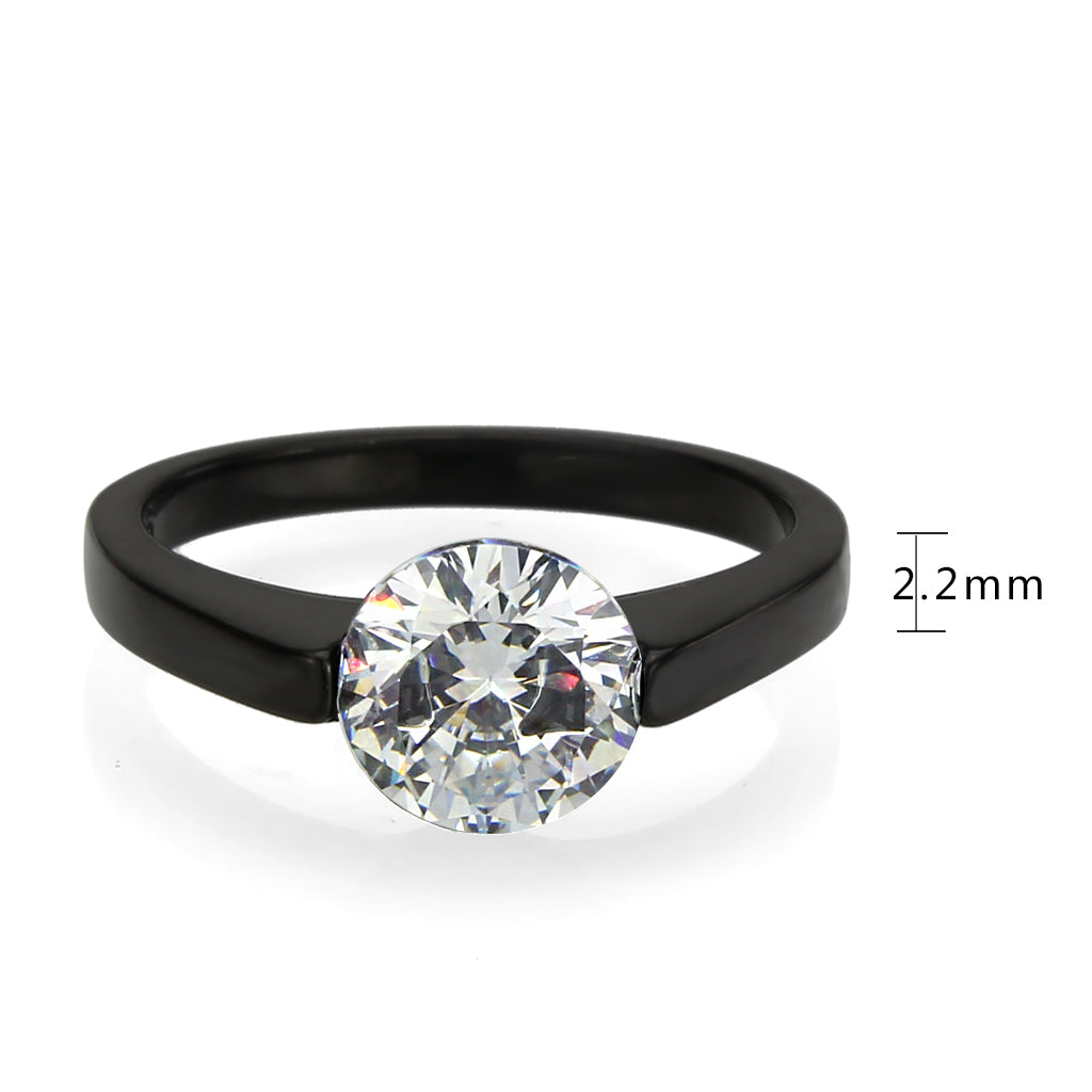 TK3737 - IP Black Stainless Steel Ring with AAA Grade CZ in Clear-1