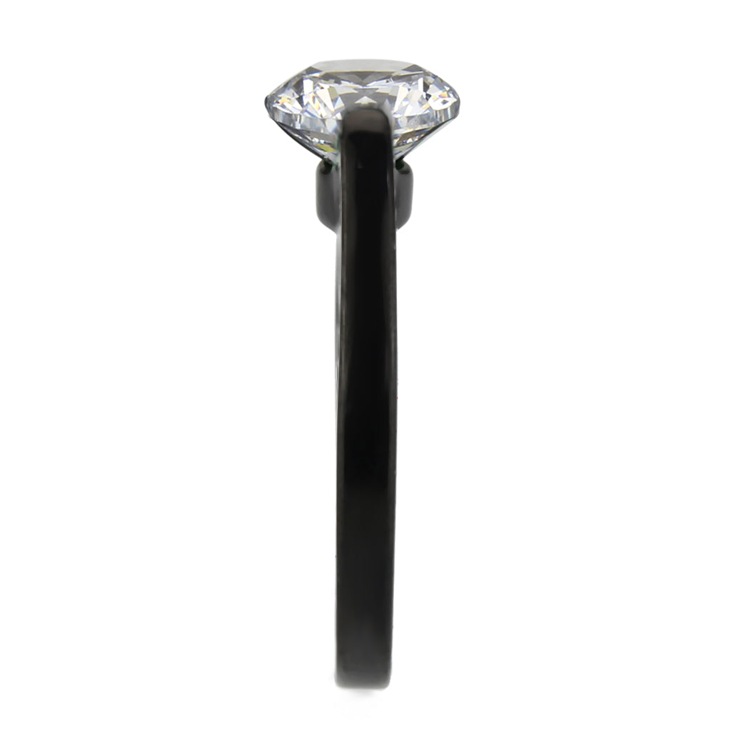 TK3737 - IP Black Stainless Steel Ring with AAA Grade CZ in Clear-3