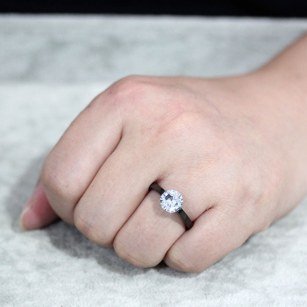 TK3737 - IP Black Stainless Steel Ring with AAA Grade CZ in Clear-4