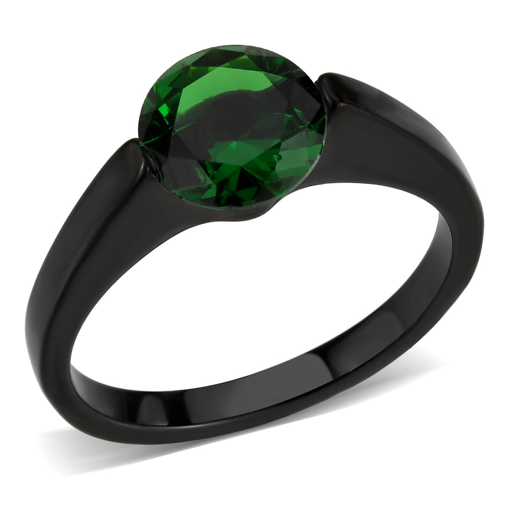 TK3738 IP Black Stainless Steel Ring with Synthetic in Emerald-0