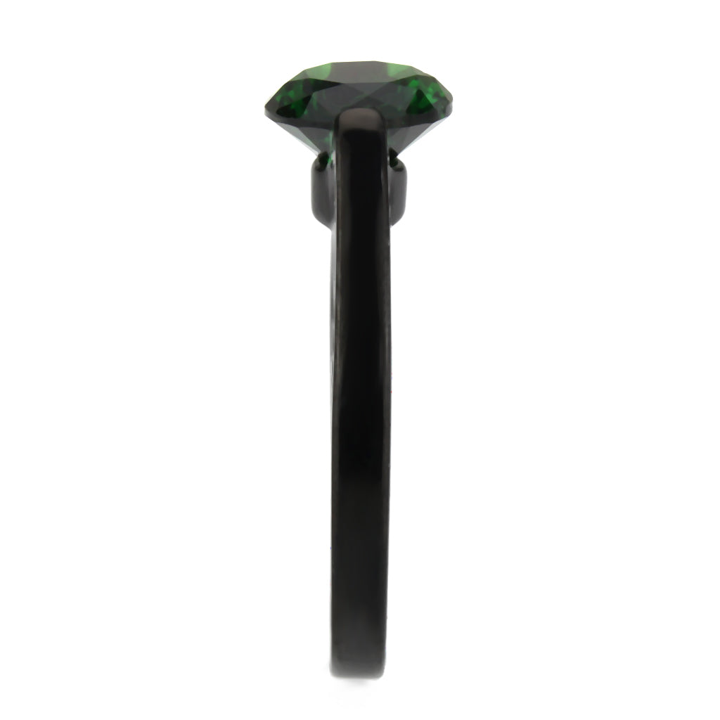 TK3738 IP Black Stainless Steel Ring with Synthetic in Emerald-3