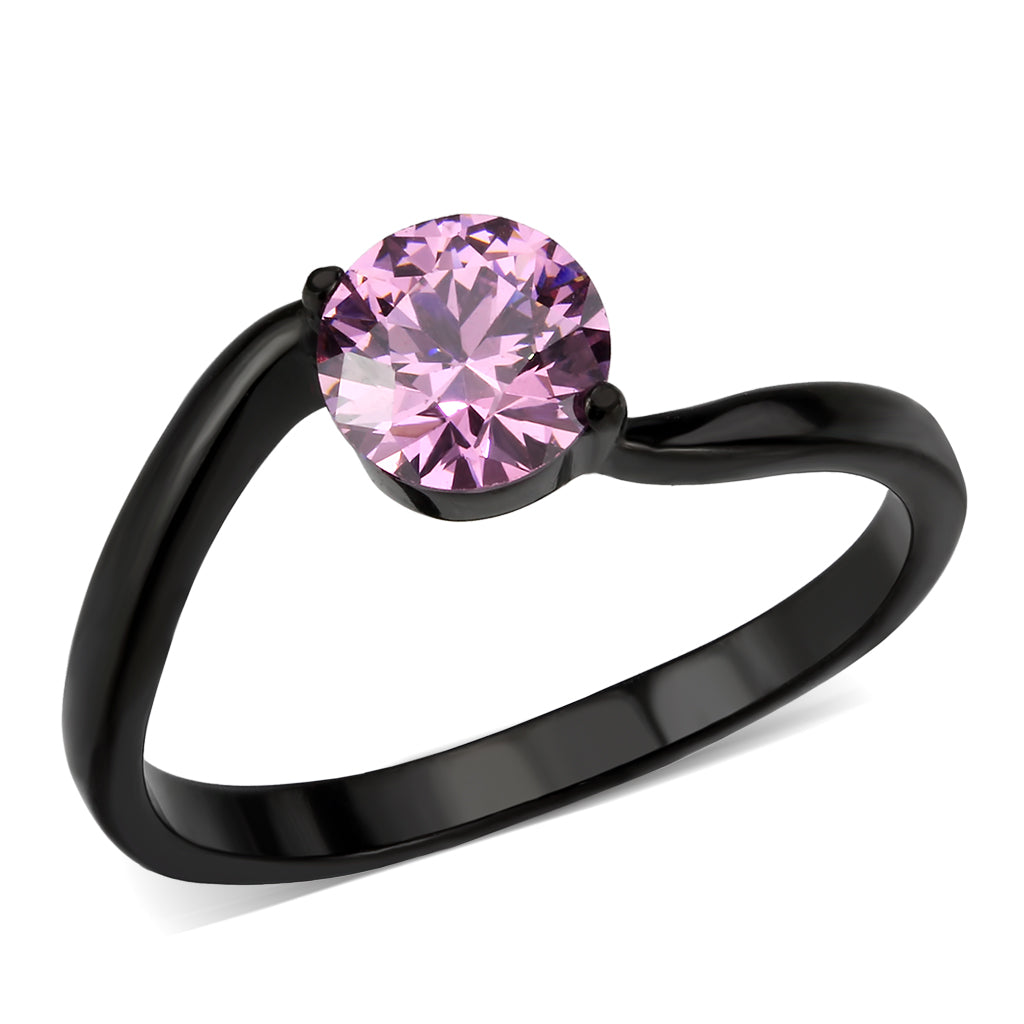 TK3739 IP Black Stainless Steel Ring with AAA Grade CZ in Rose-0