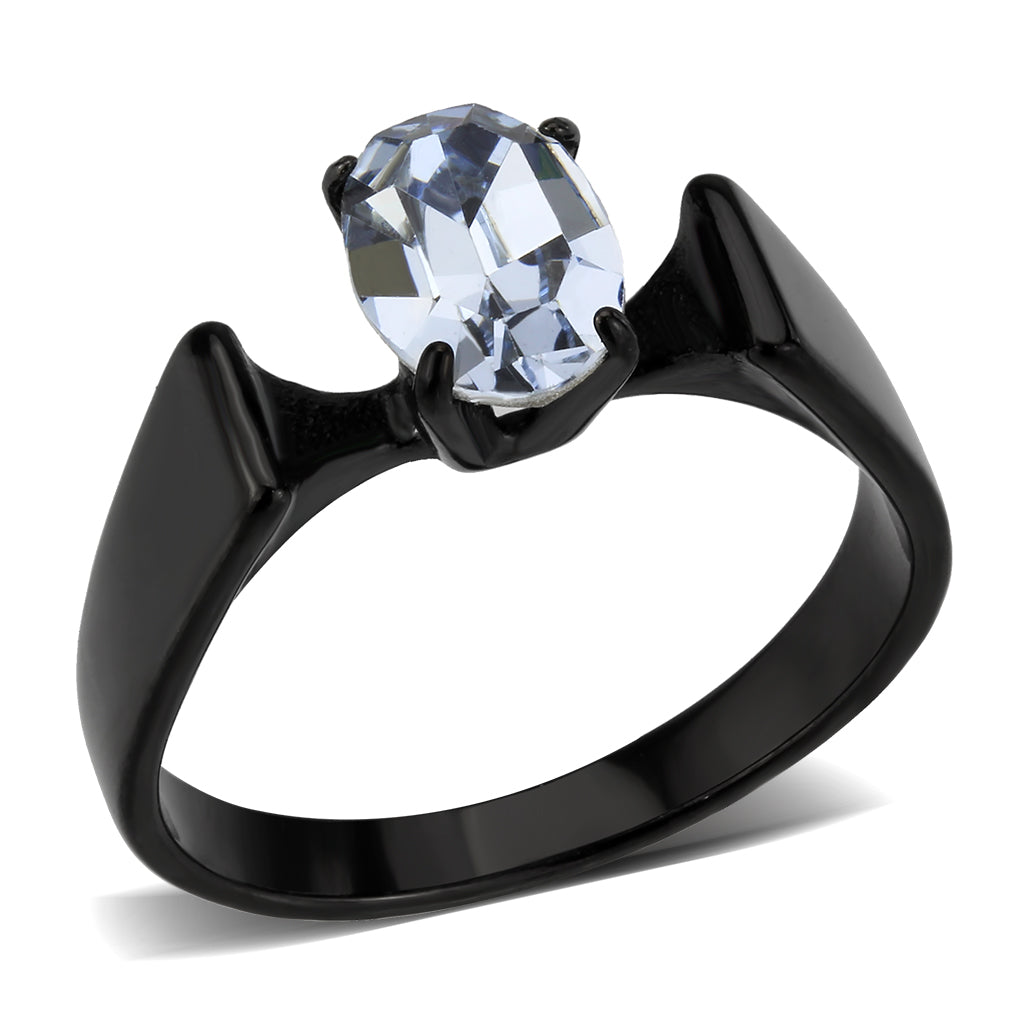 TK3740 IP Black Stainless Steel Ring with Top Grade Crystal in Aquamarine-0