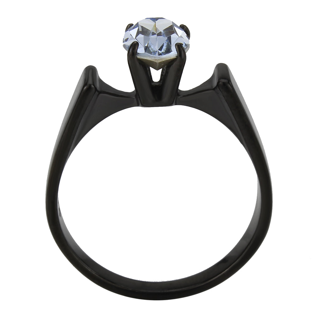 TK3740 IP Black Stainless Steel Ring with Top Grade Crystal in Aquamarine-2