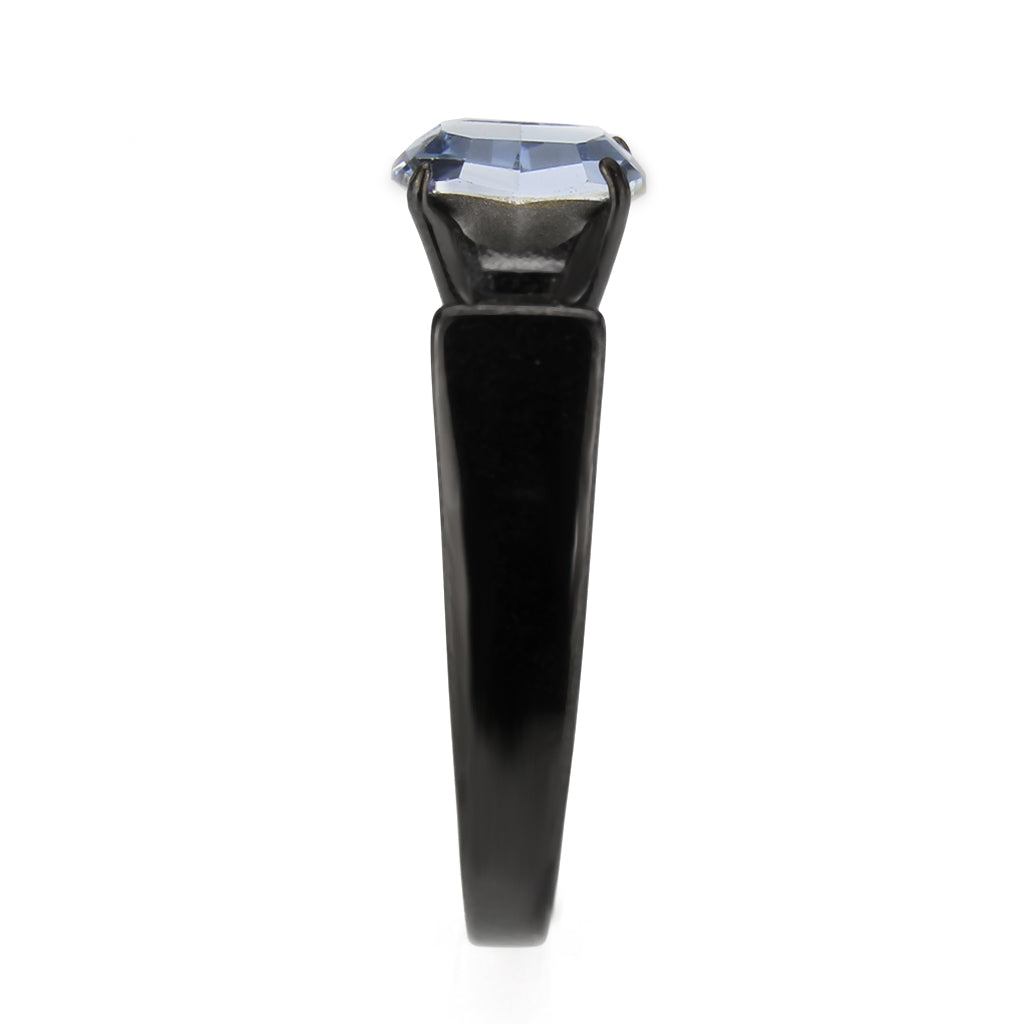 TK3740 IP Black Stainless Steel Ring with Top Grade Crystal in Aquamarine-3