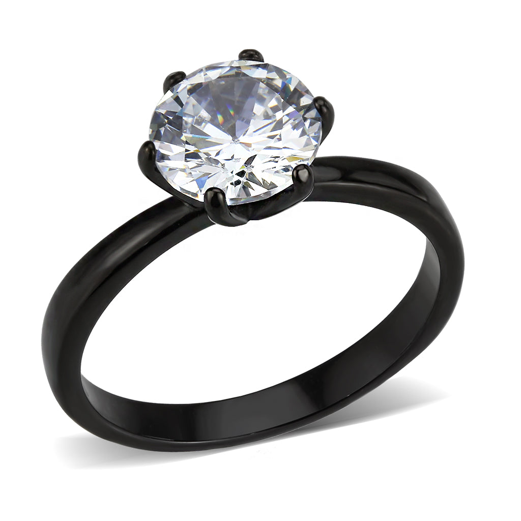 TK3741 IP Black Stainless Steel Ring with AAA Grade CZ in Clear-0