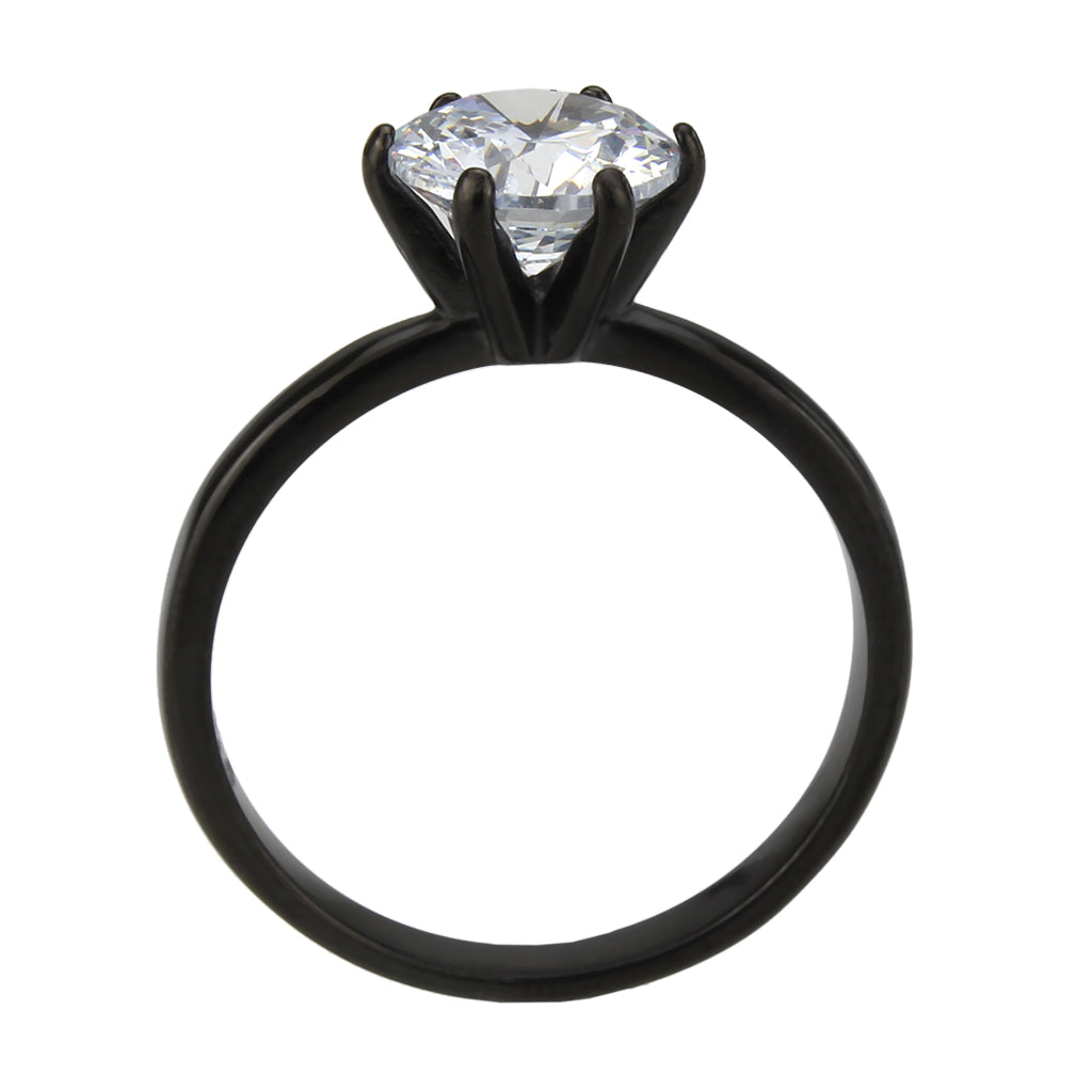 TK3741 IP Black Stainless Steel Ring with AAA Grade CZ in Clear-2