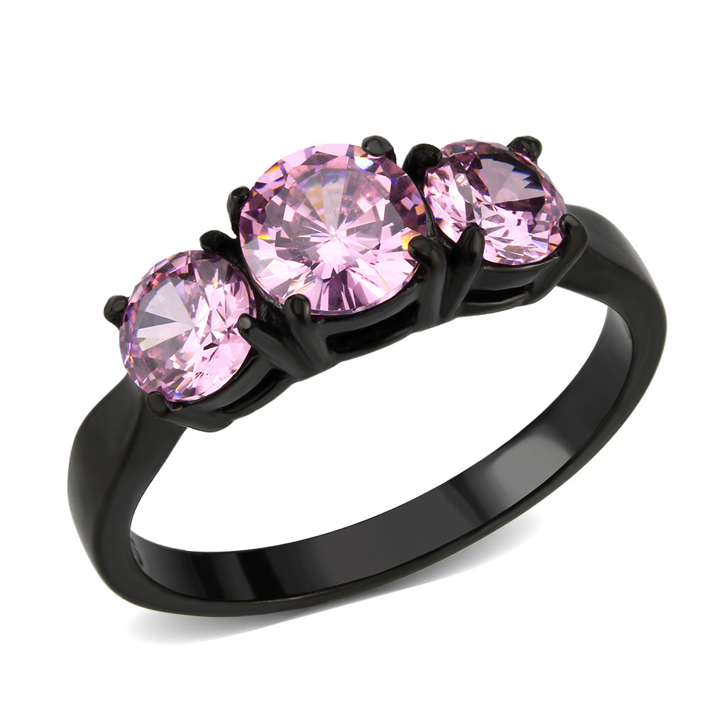 TK3742 - IP Black Stainless Steel Ring with AAA Grade CZ in Rose-0