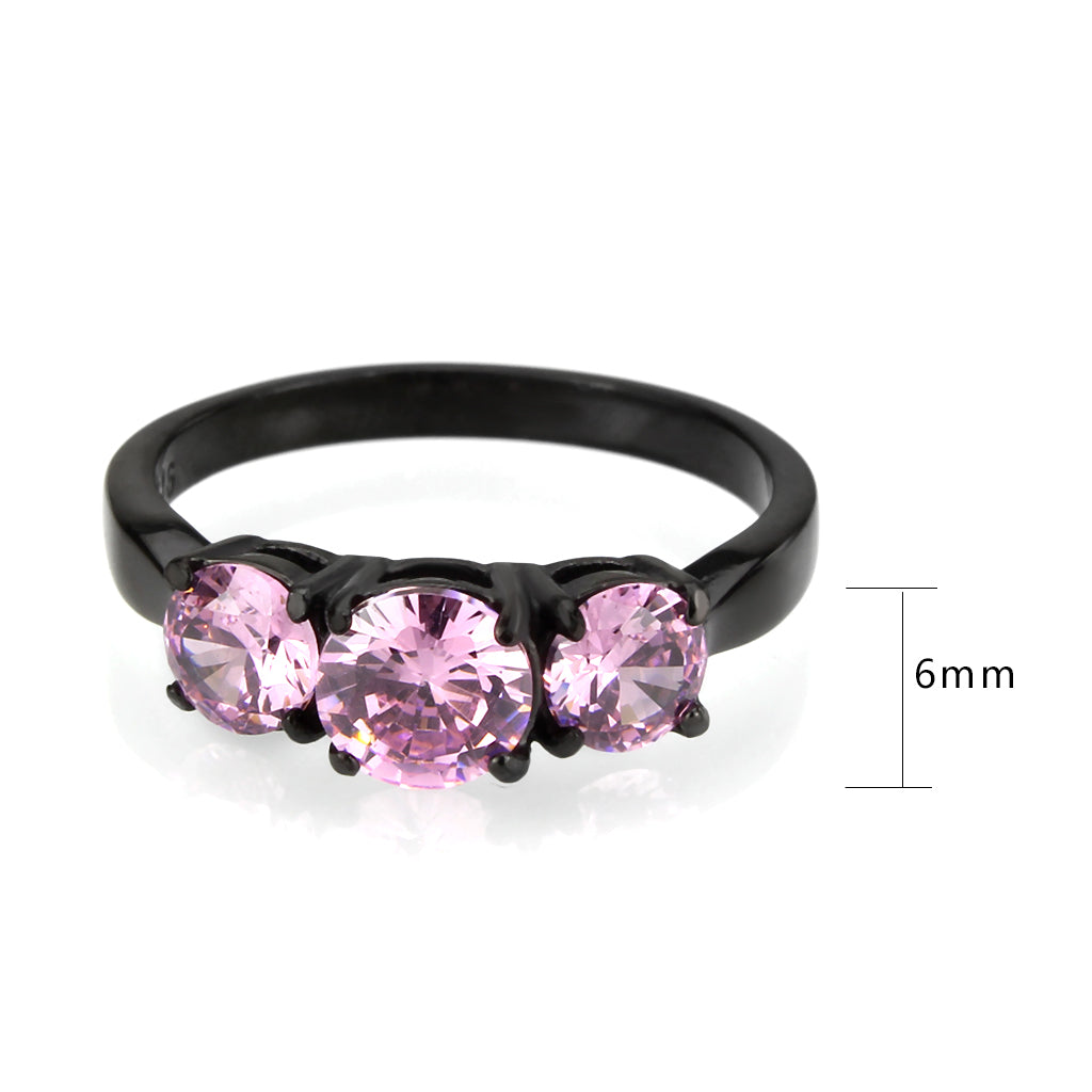 TK3742 - IP Black Stainless Steel Ring with AAA Grade CZ in Rose-1
