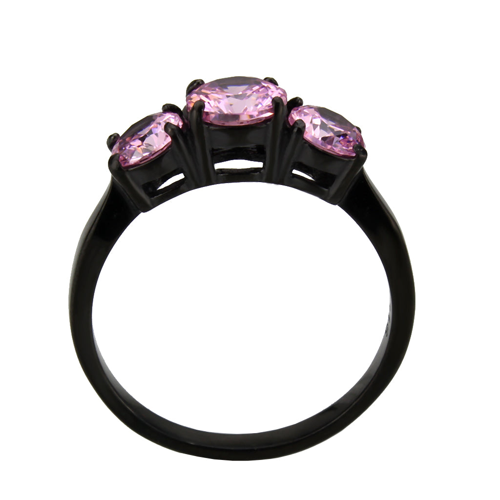 TK3742 - IP Black Stainless Steel Ring with AAA Grade CZ in Rose-2