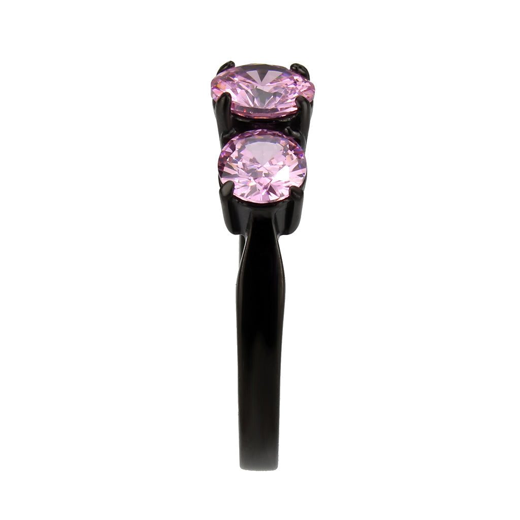 TK3742 - IP Black Stainless Steel Ring with AAA Grade CZ in Rose-3