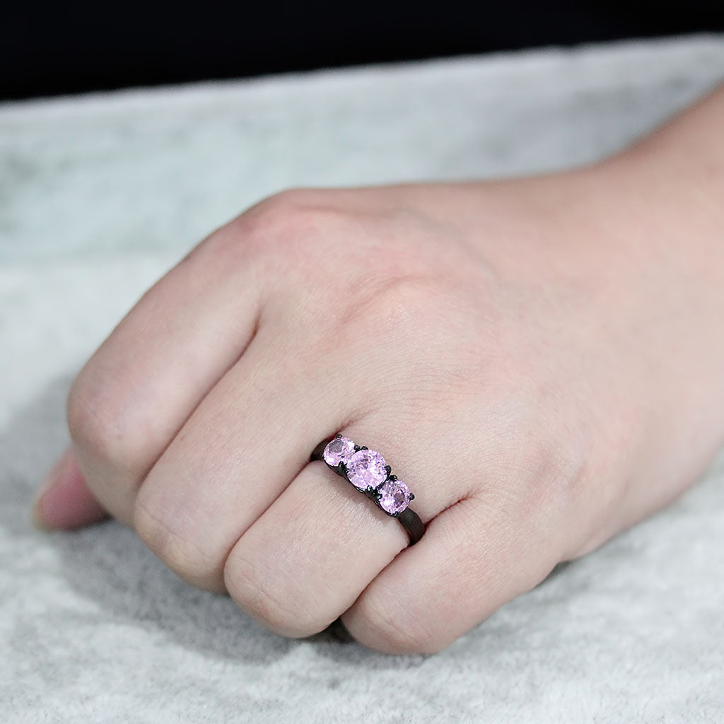 TK3742 - IP Black Stainless Steel Ring with AAA Grade CZ in Rose-4