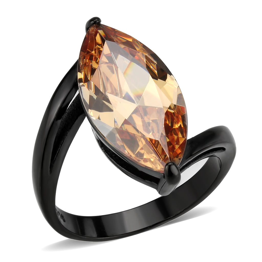 TK3745 IP Black Stainless Steel Ring with AAA Grade CZ in Champagne-0