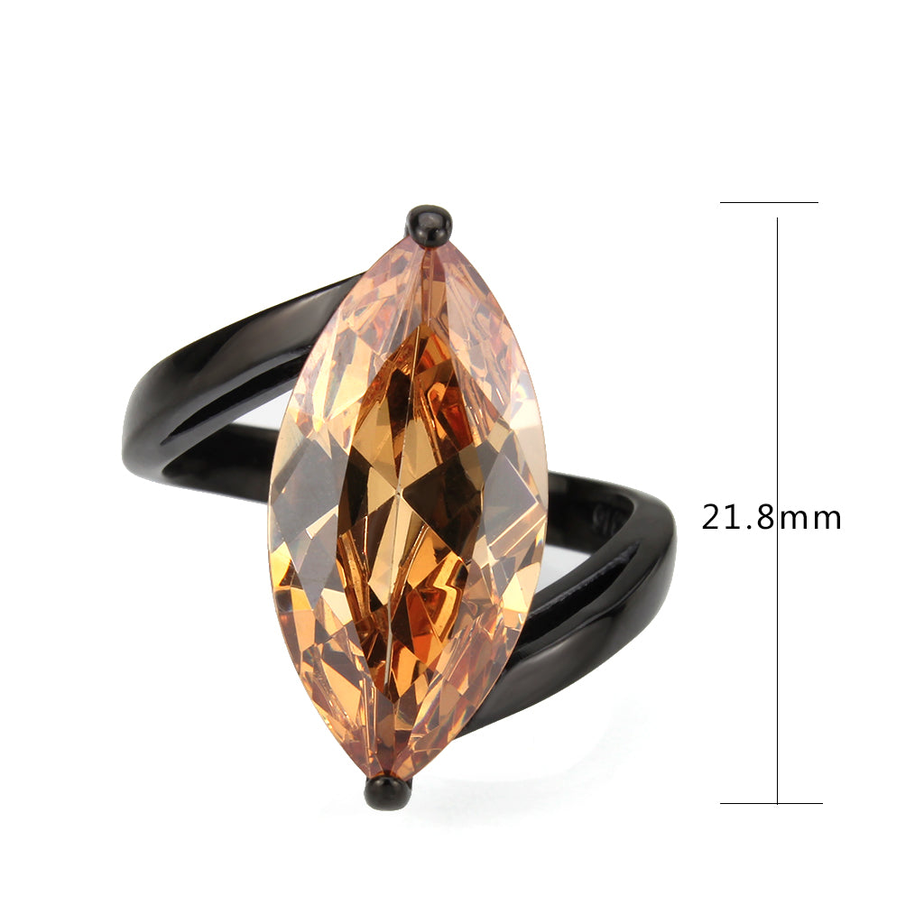 TK3745 IP Black Stainless Steel Ring with AAA Grade CZ in Champagne-3