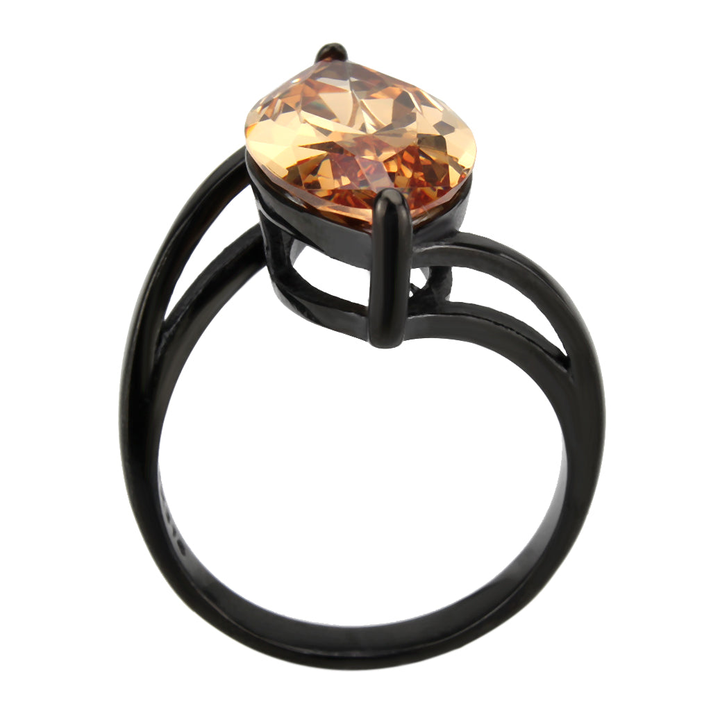 TK3745 IP Black Stainless Steel Ring with AAA Grade CZ in Champagne-4