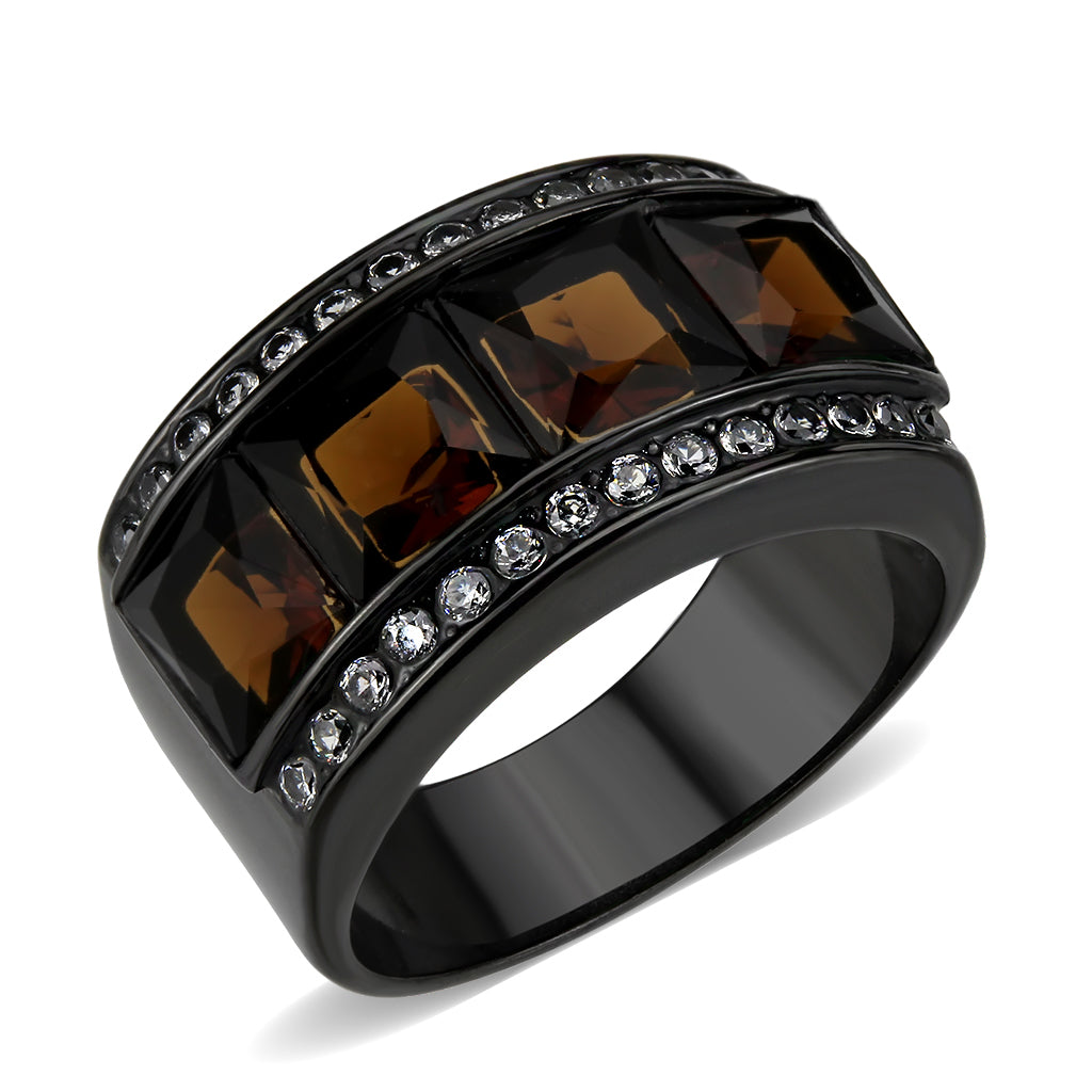 TK3746 IP Black Stainless Steel Ring with Synthetic in Brown-0