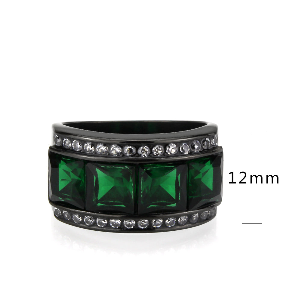 TK3747 IP Black Stainless Steel Ring with Synthetic in Emerald-2
