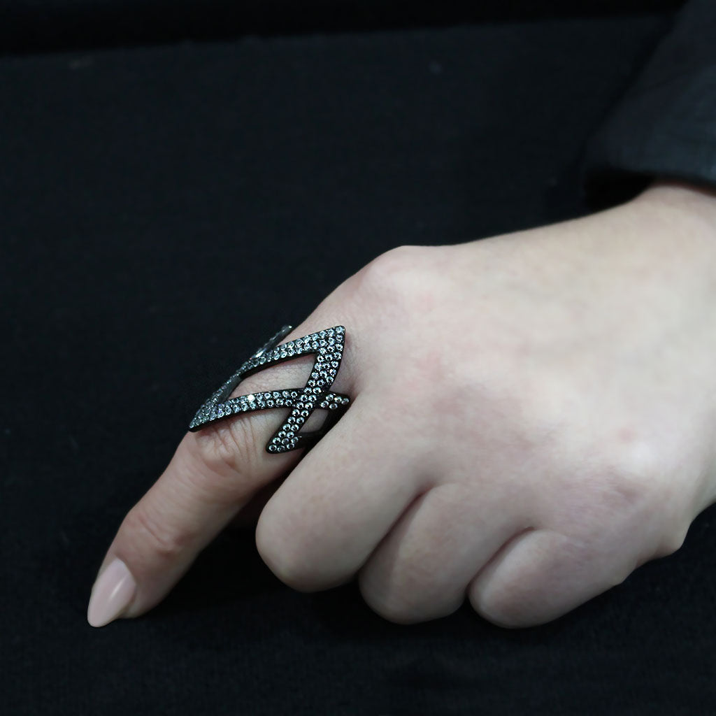 TK3748 IP Black  Stainless Steel Ring with AAA Grade CZ in Clear-4