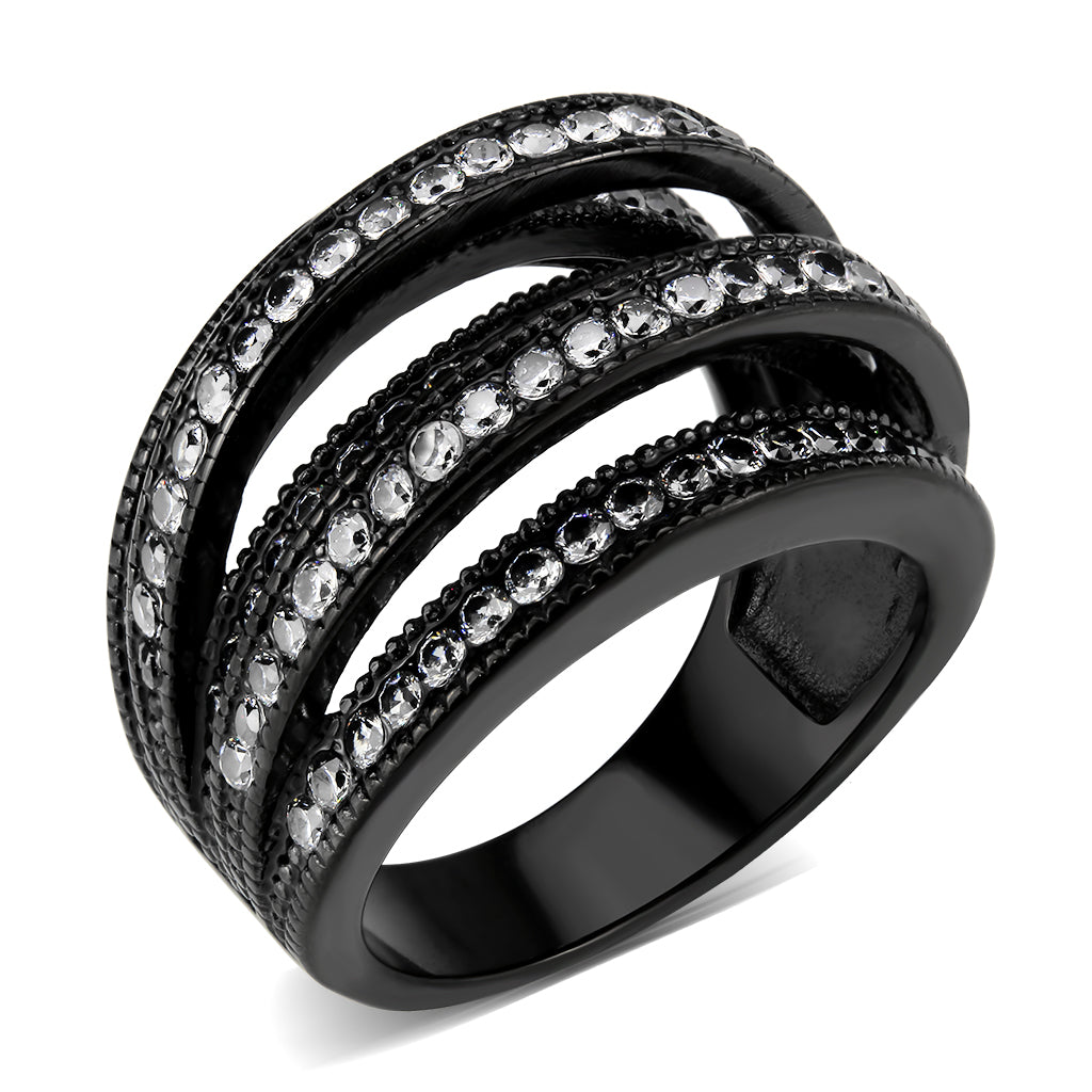 TK3752 IP Black Stainless Steel Ring with AAA Grade CZ in Clear-0