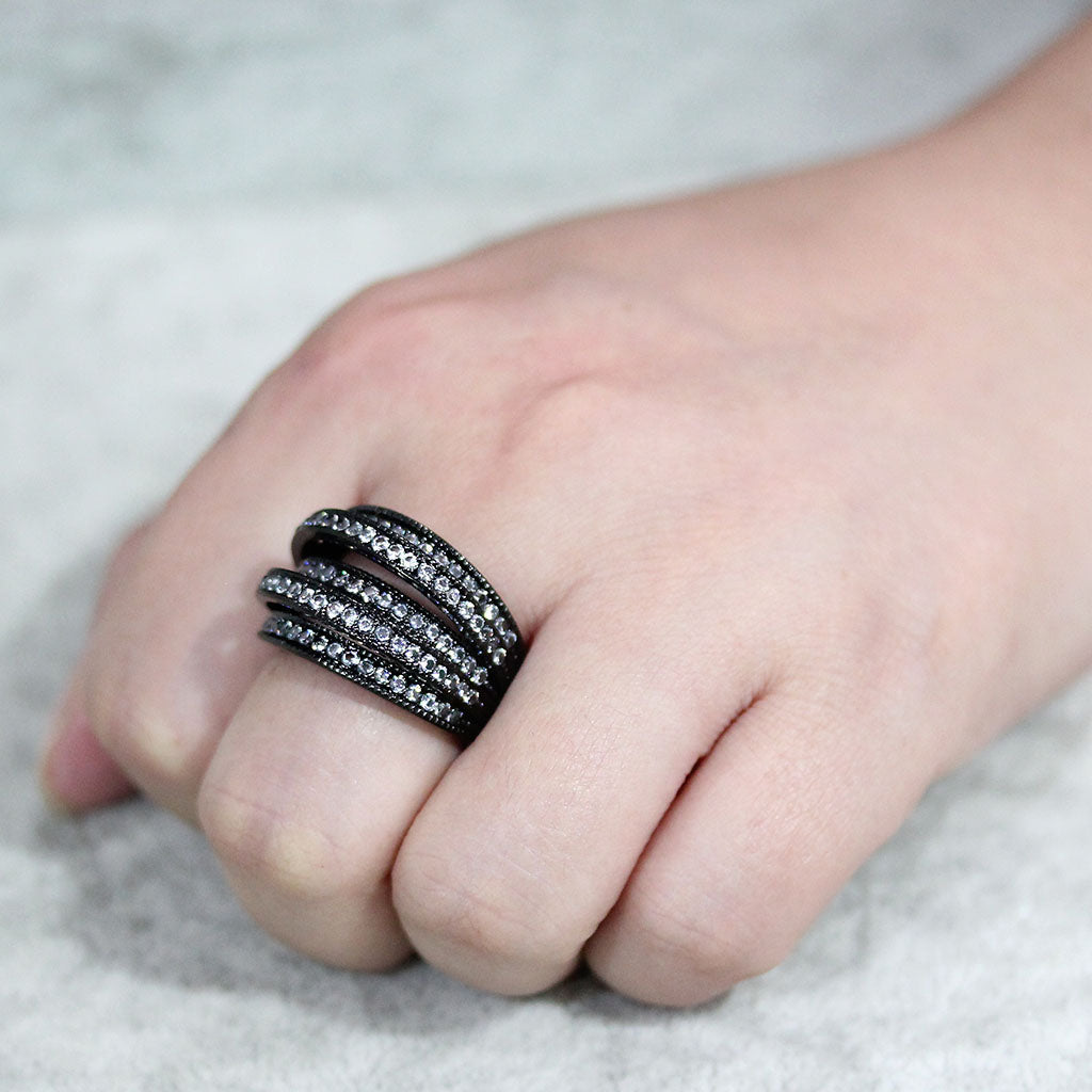 TK3752 IP Black Stainless Steel Ring with AAA Grade CZ in Clear-1