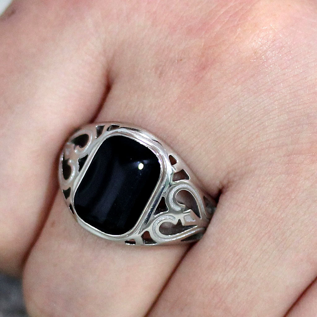 TK3753 High polished Stainless Steel Ring with Epoxy in Jet-1