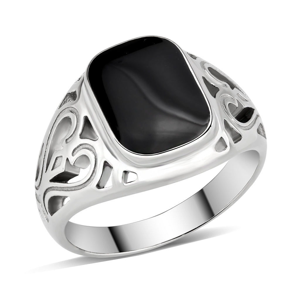 TK3753 High polished Stainless Steel Ring with Epoxy in Jet-0
