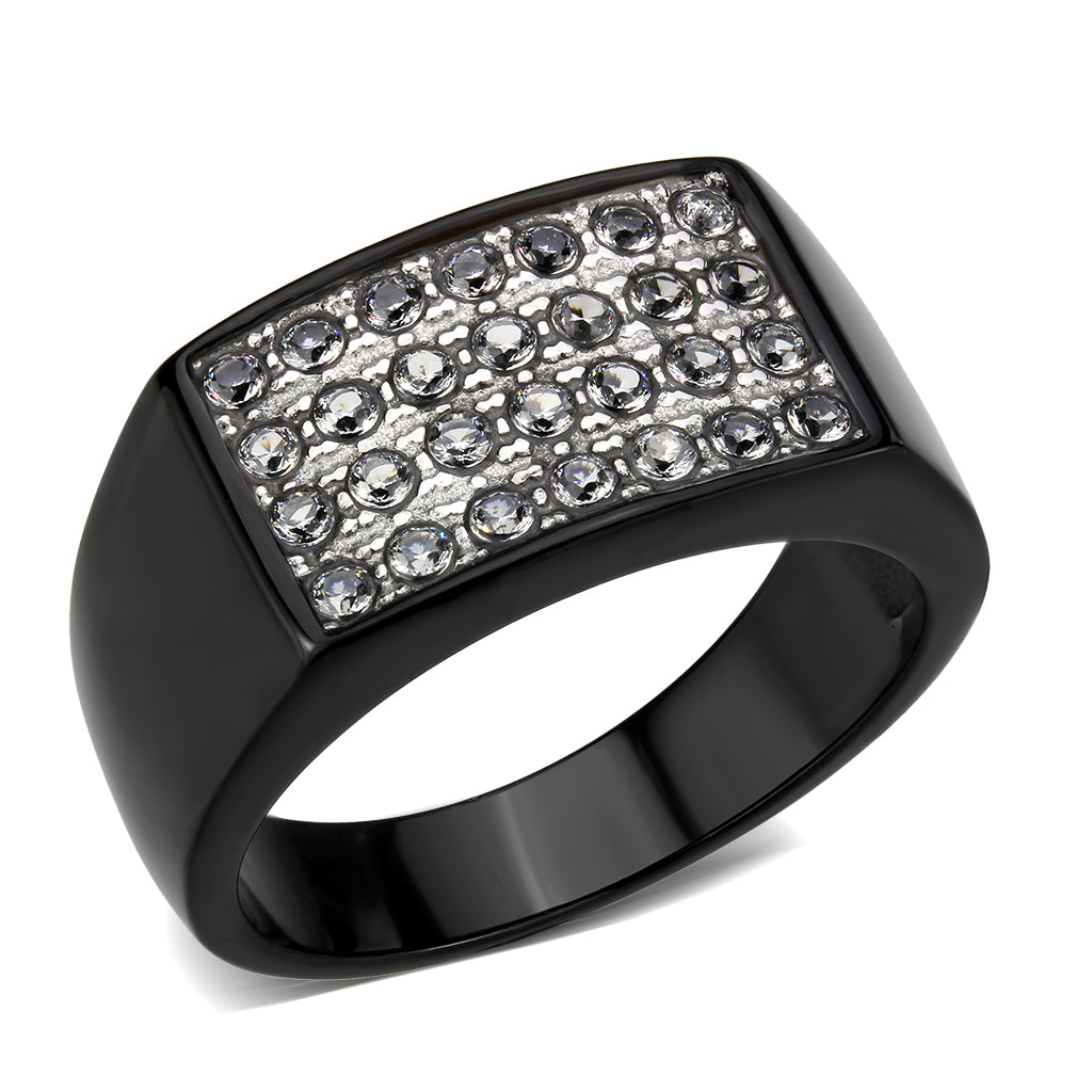 TK3754 IP Black Stainless Steel Ring with AAA Grade CZ in Clear-0