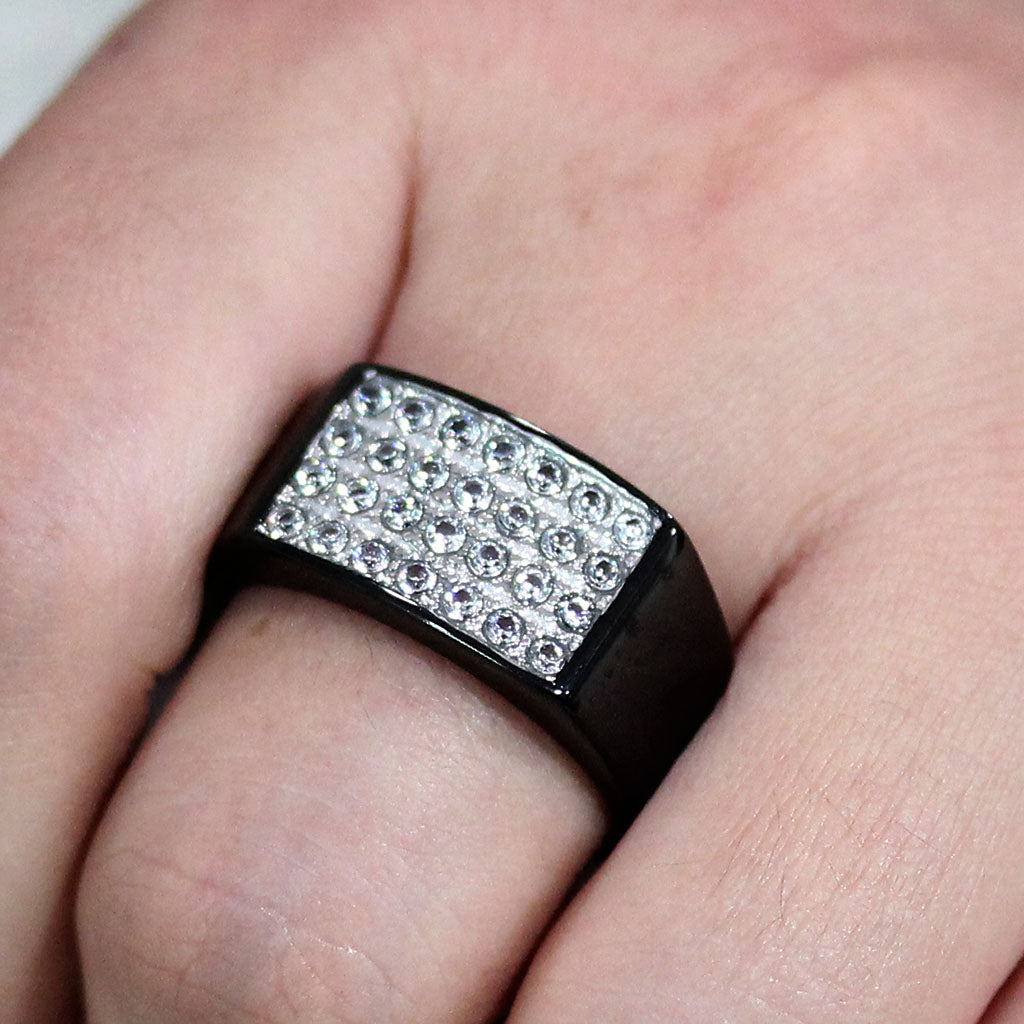 TK3754 IP Black Stainless Steel Ring with AAA Grade CZ in Clear-1
