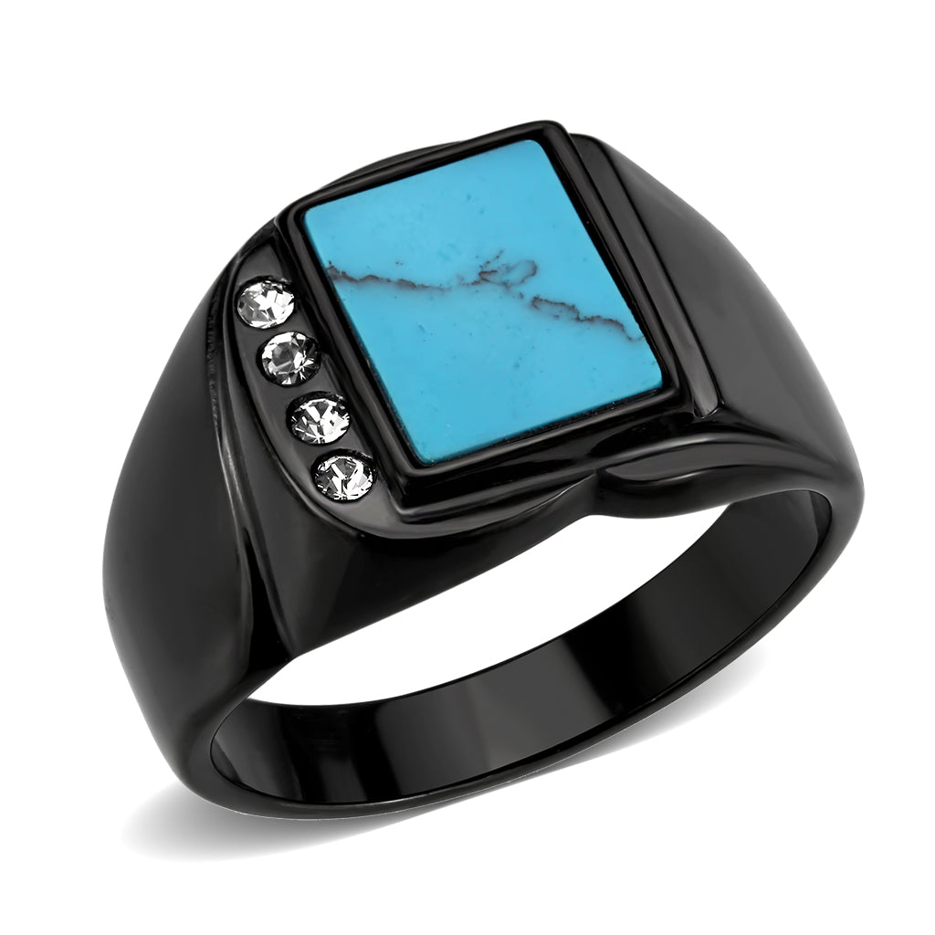 TK3755 IP Black Stainless Steel Ring with Synthetic in Sea Blue-0