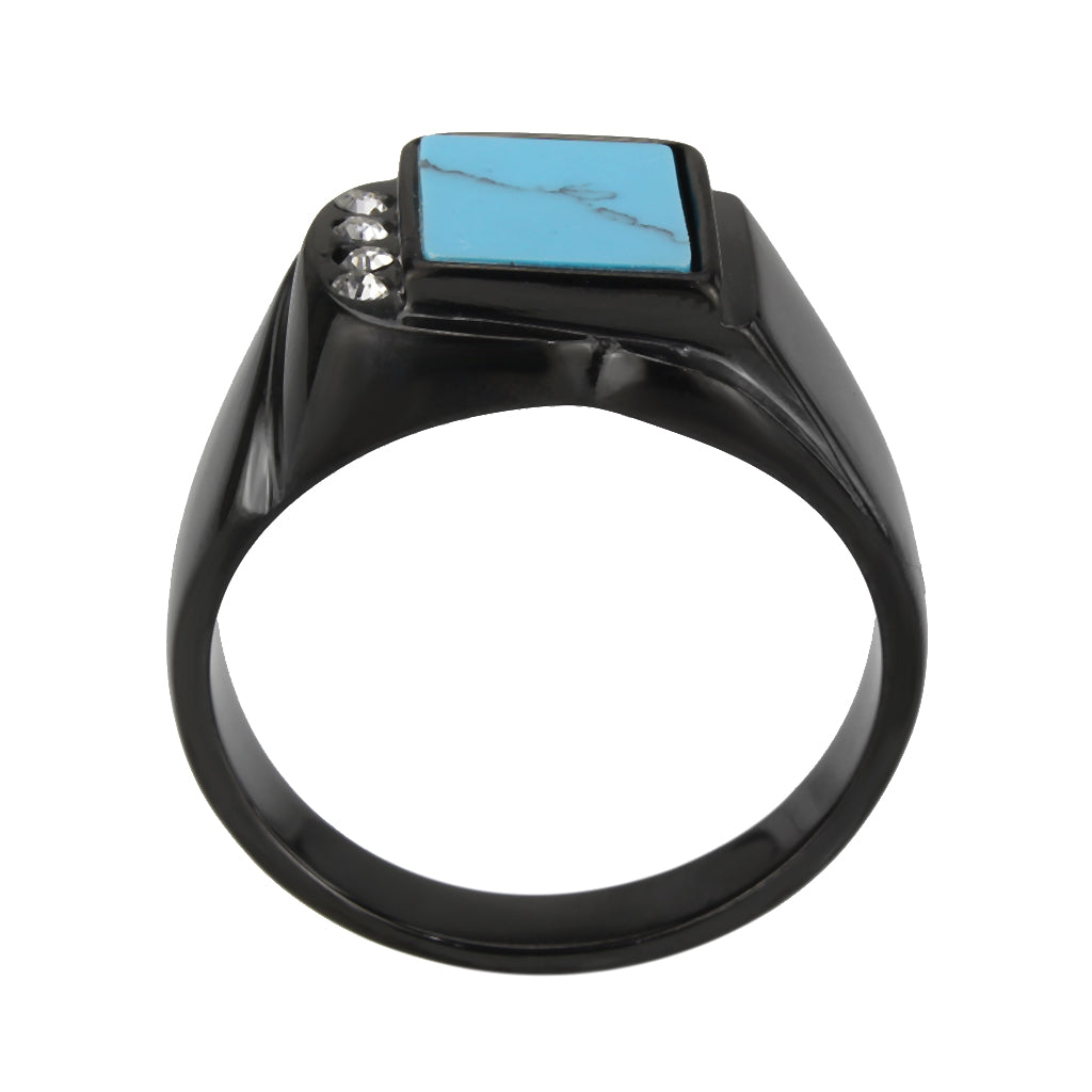 TK3755 IP Black Stainless Steel Ring with Synthetic in Sea Blue-3