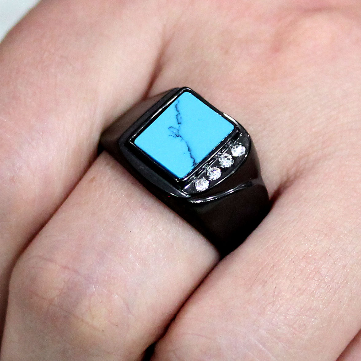 TK3755 IP Black Stainless Steel Ring with Synthetic in Sea Blue-1