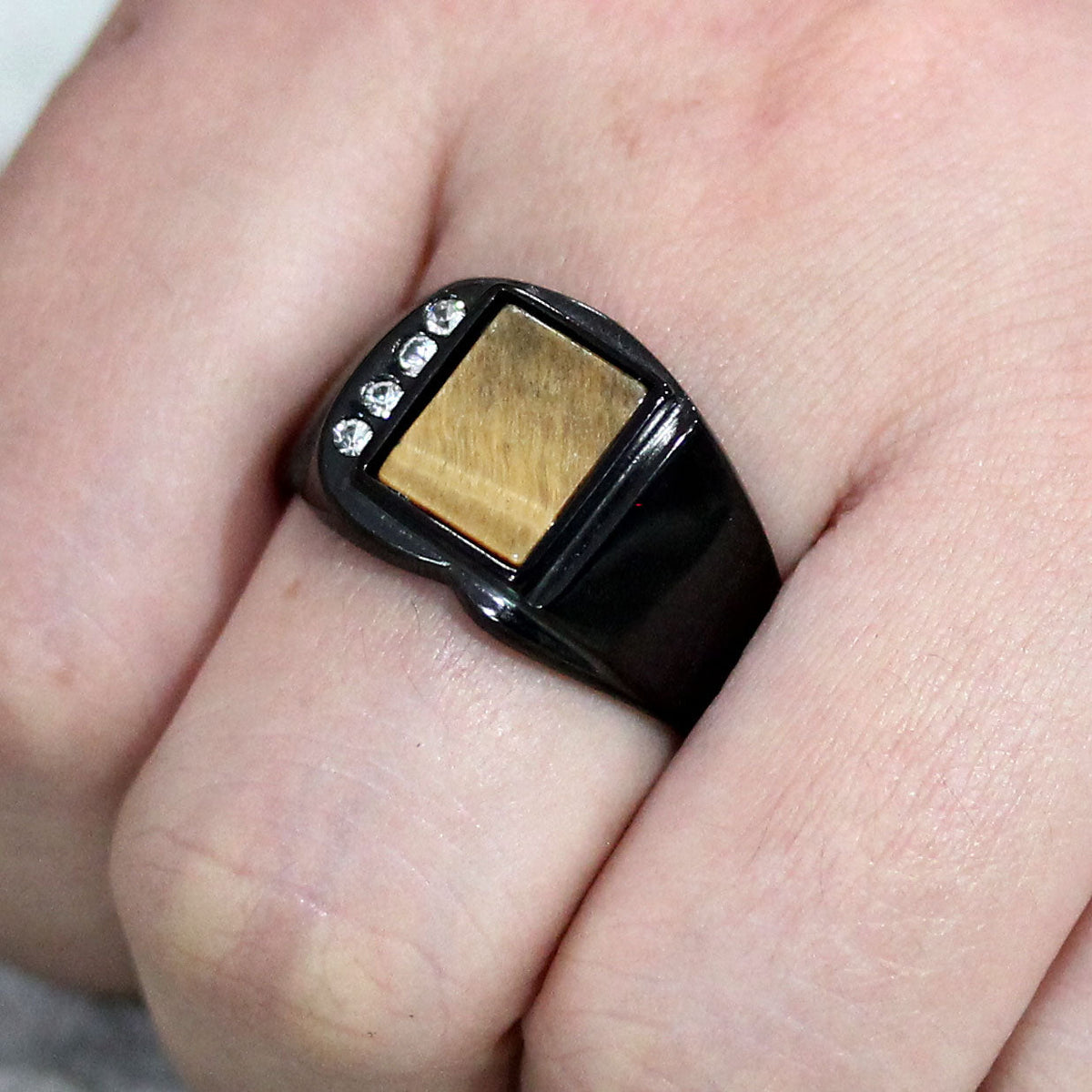TK3756 IP Black Stainless Steel Ring with Synthetic in Topaz-1