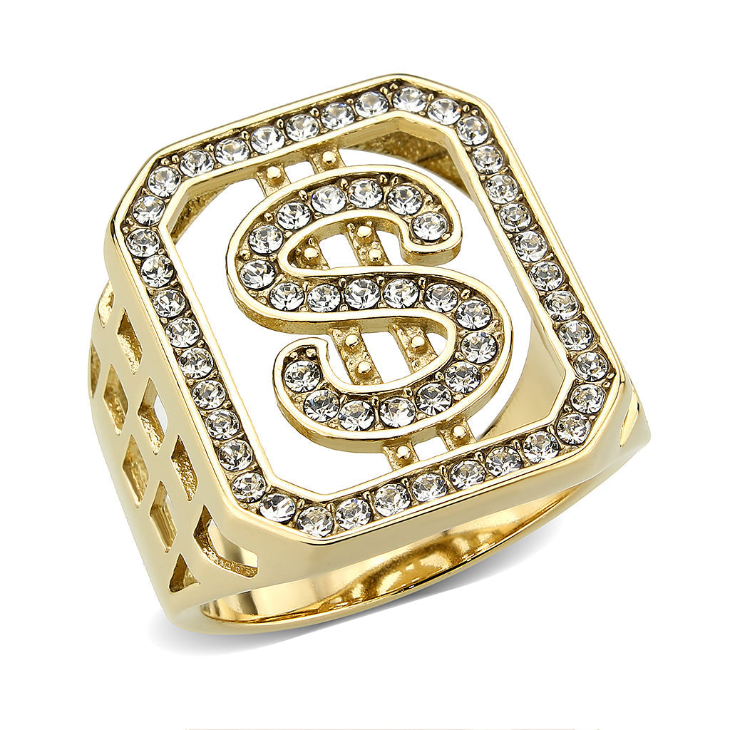 TK3757 - IP Gold(Ion Plating) Stainless Steel Ring with Top Grade Crystal in Clear-0