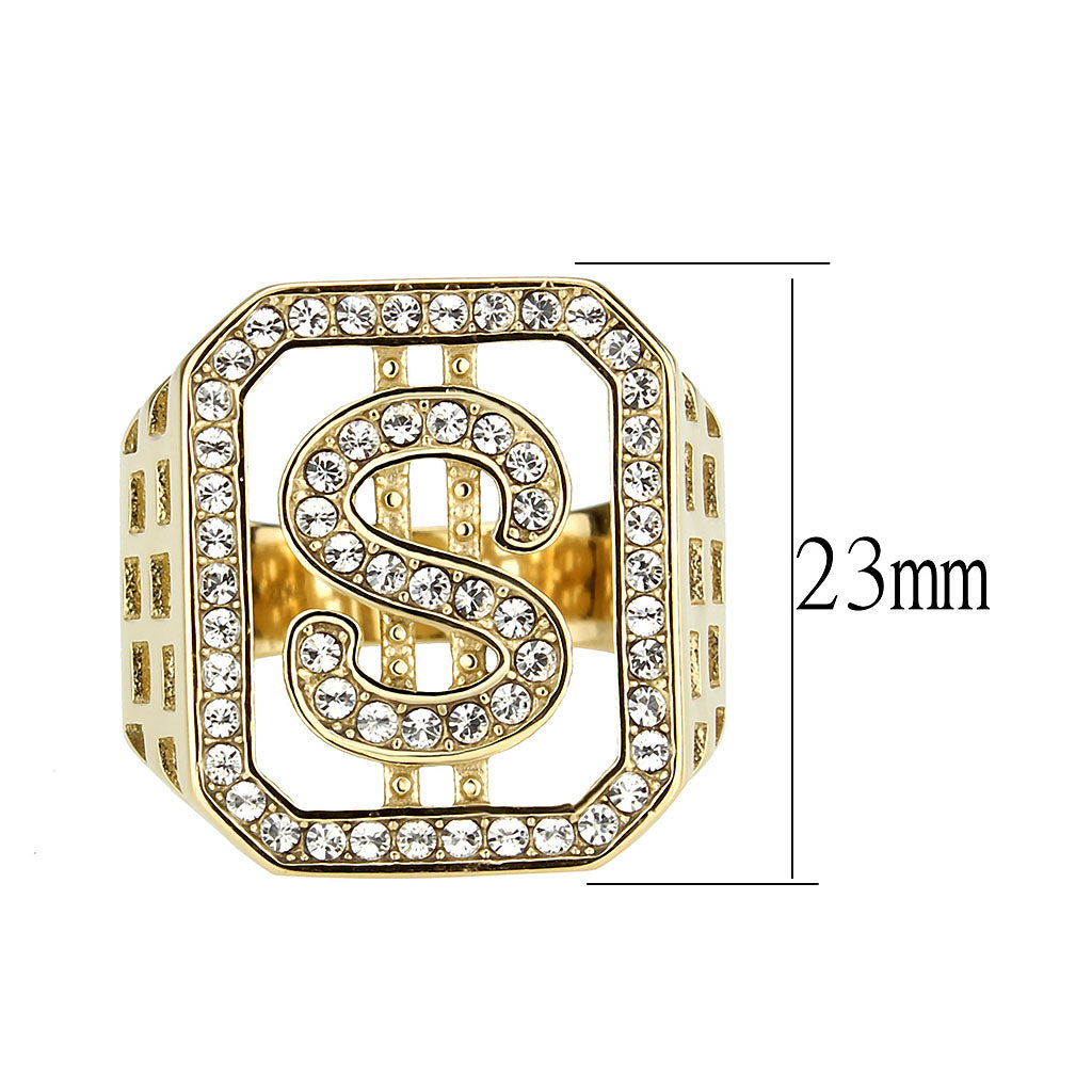 TK3757 - IP Gold(Ion Plating) Stainless Steel Ring with Top Grade Crystal in Clear-1