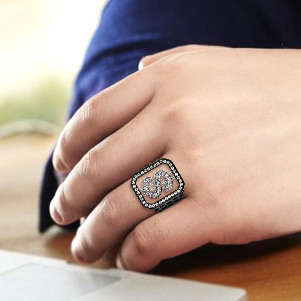 TK3758 - Two Tone IP Black (Ion Plating) Stainless Steel Ring with Top Grade Crystal in Clear-4