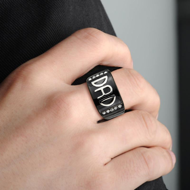 TK3759 - Two Tone IP Black (Ion Plating) Stainless Steel Ring with Top Grade Crystal in Clear-4