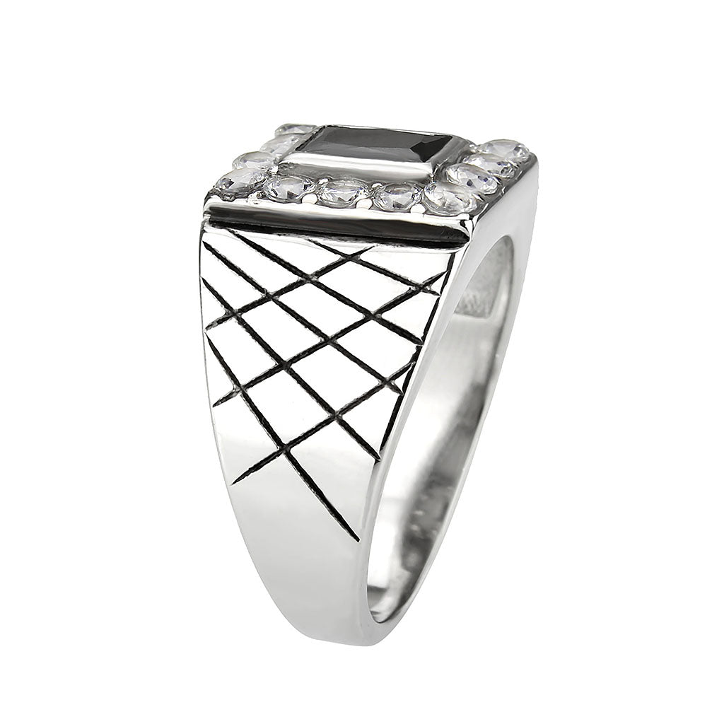 TK3761 - High polished (no plating) Stainless Steel Ring with AAA Grade CZ in Jet-3
