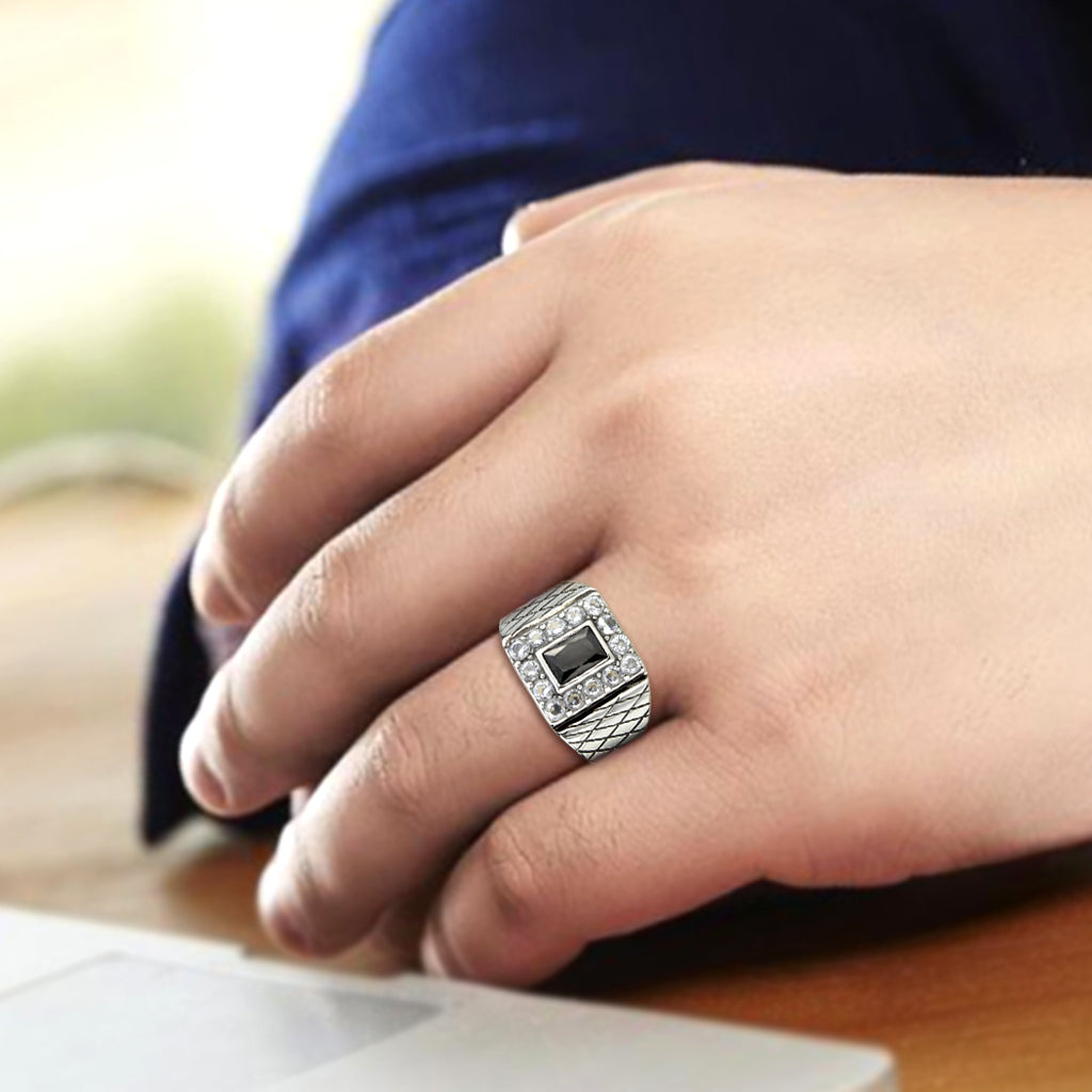 TK3761 - High polished (no plating) Stainless Steel Ring with AAA Grade CZ in Jet-4