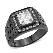 TK3763 - IP Black (Ion Plating) Stainless Steel Ring with AAA Grade CZ in Clear-0